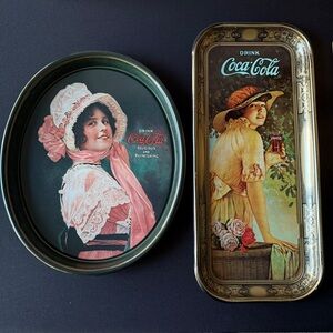 Vintage 1972 Coca-Cola Collectible Decorative Metal Trays (2) Printed in USA